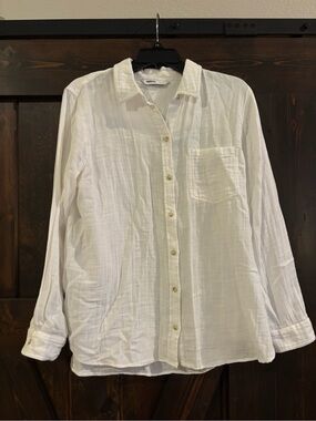 Sonoma White Button-Down Long Sleeve Lightweight Gauze Shirt Large